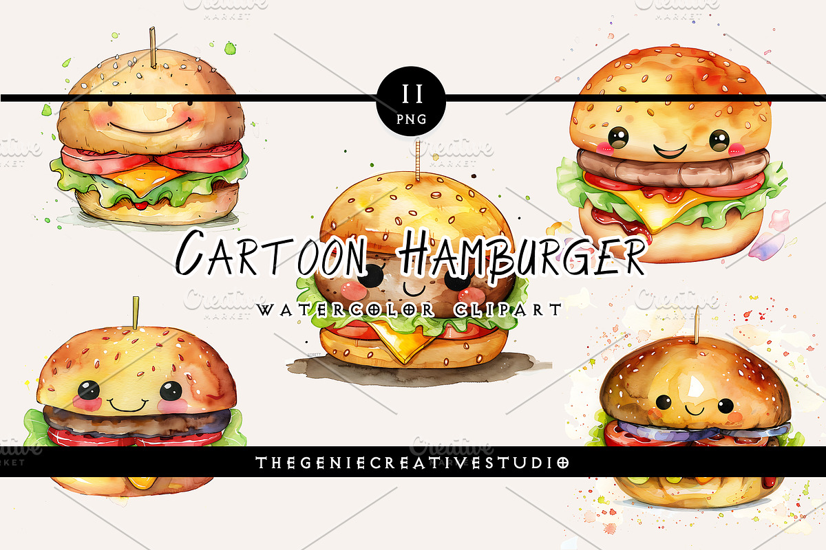 Cartoon Hamburger PNG Clipart Set, a Food Illustration by Geniecreativestudio (Photo 1 of 9)