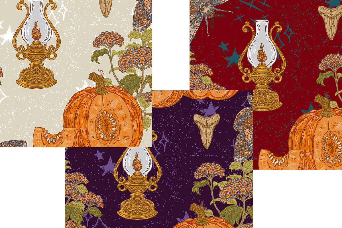 Pumpkin, Hawk Moth, Kerosene Lamp, a Pattern Graphic by NayaChu (Photo 5 of 9)