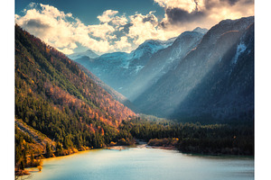 Aerial view of a alpine lake and, a Nature Photo by den-belitsky