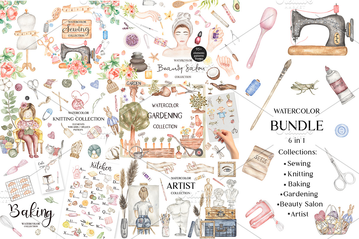 Watercolor Craft Bundle 6 in 1, an Education Illustration by MayaNavits (Photo 1 of 22)