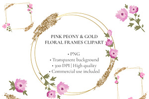 Pink Peony & Gold Frames Clipart
