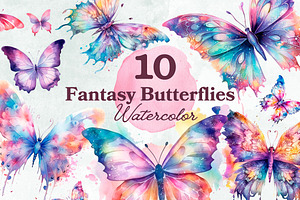 Fantasy Butterflies Watercolor PNG