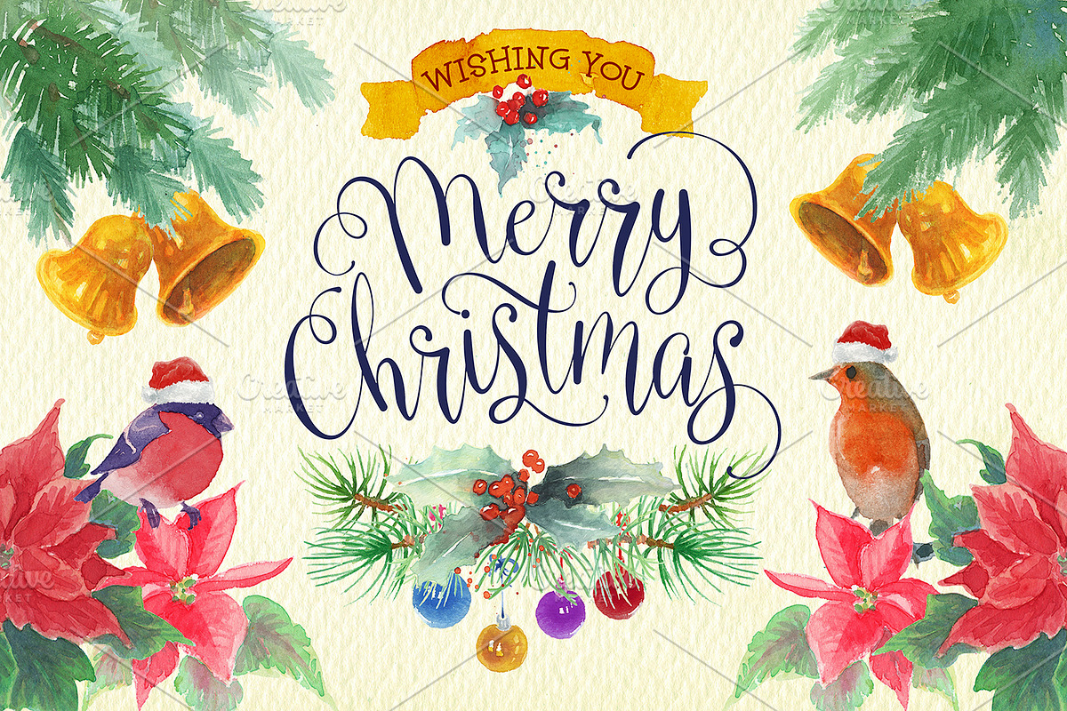 watercolor christmas clipart, an Illustration by Art & Things (Photo 1 of 12)