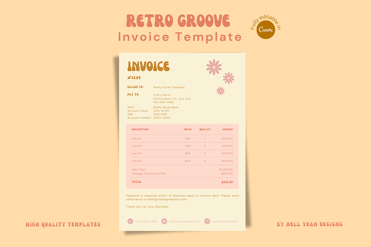 Retro Groove Invoice Templates, a Stationery Template by HellYeahDesigns