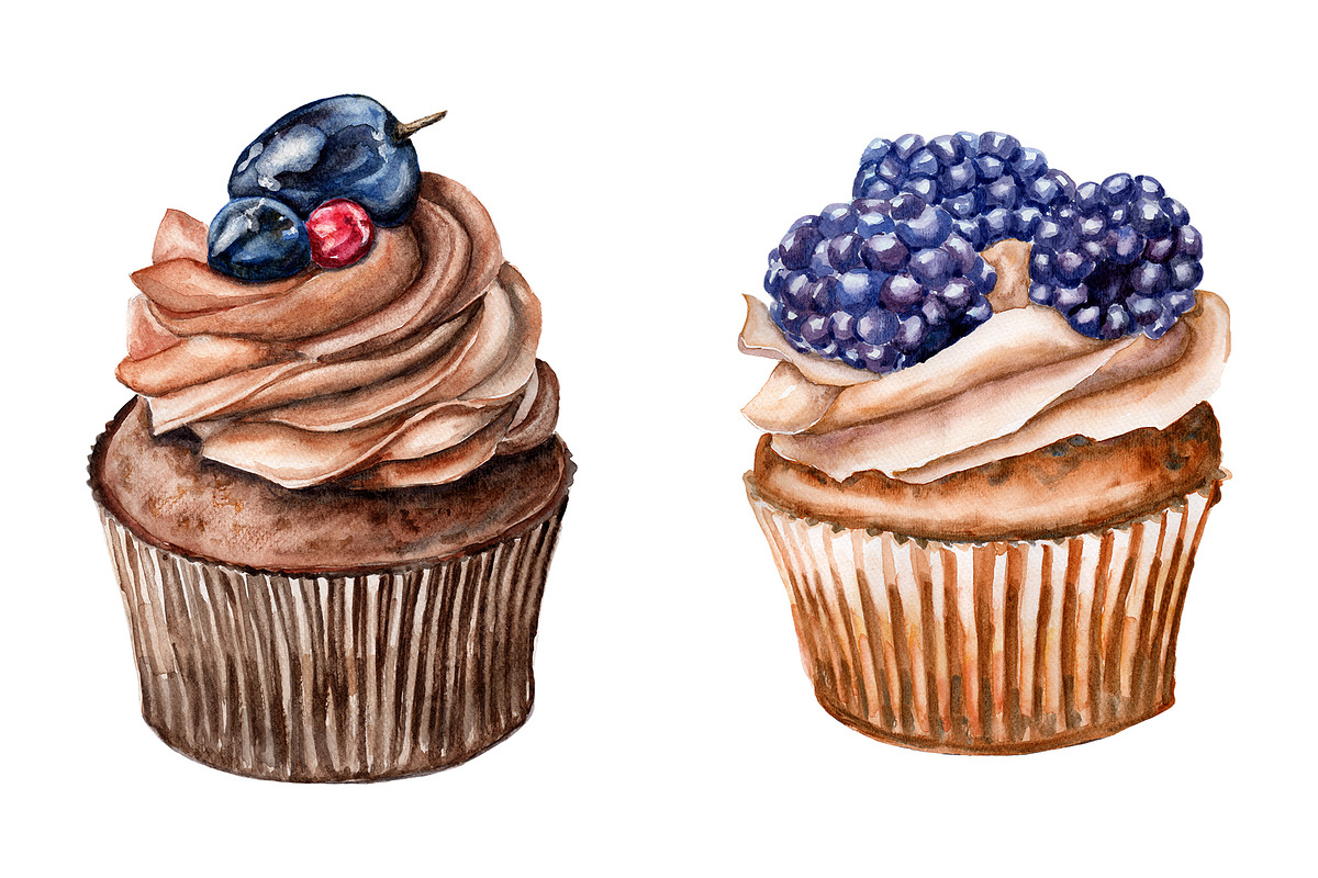 Set of watercolor cupcakes, a Food Illustration by Olha's watercolor (Photo 3 of 7)