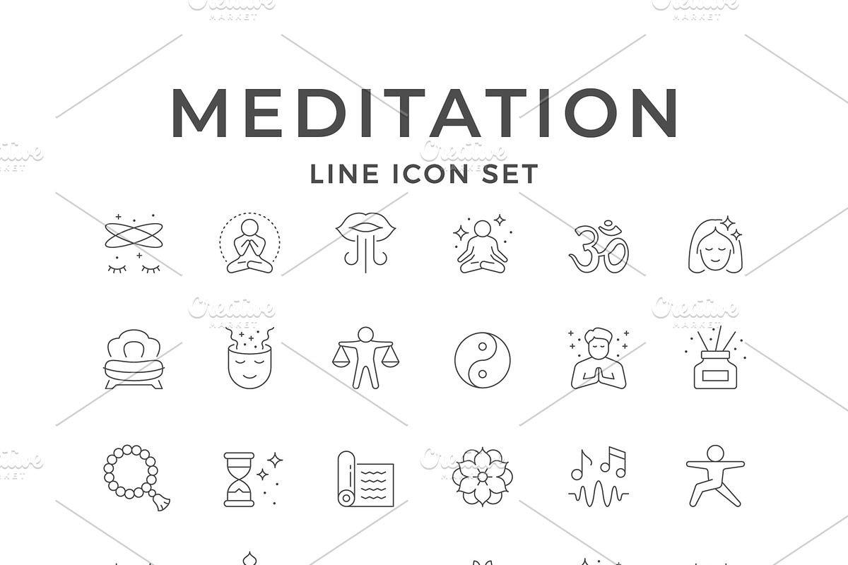 Set line icons of meditation, an Outline Icon by motorama