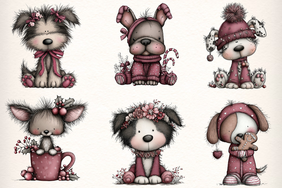Whimsical Christmas Fluffy Dogs, an Illustration by Dream Creation (Photo 4 of 6)