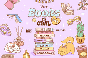 Books and Chill Groovy clipart set, an Object Illustration by Huxmay
