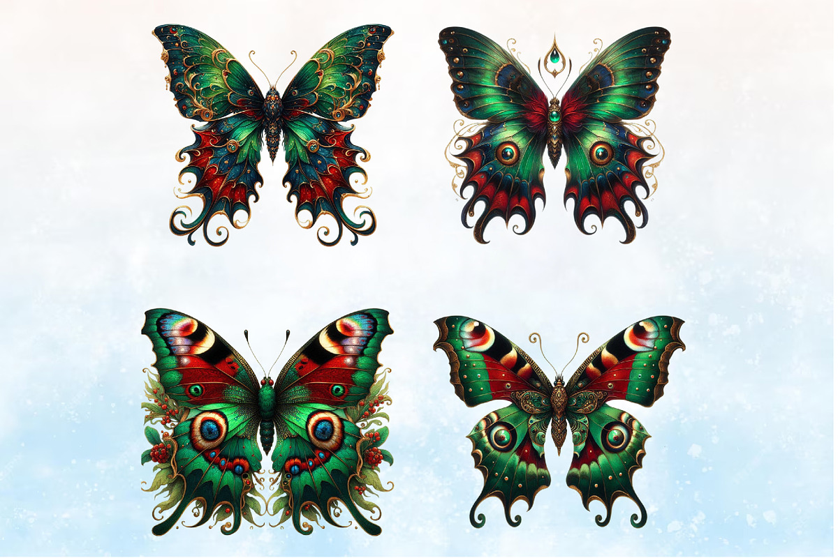 Watercolor Christmas Butterfly Clipa, a Seasonal Illustration by Rose Art (Photo 3 of 7)