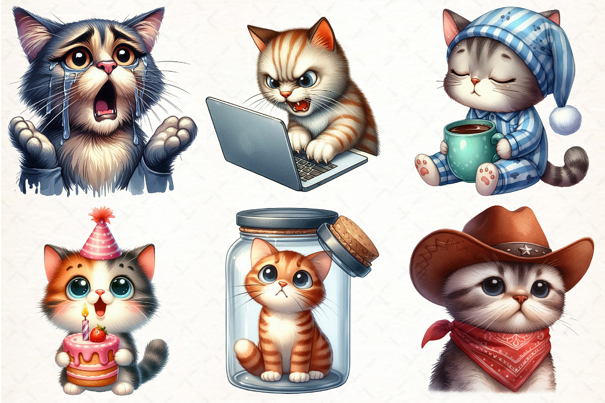 Funny Meme Cats Sublimation Clipart, an Illustration by Pixels.Craft (Photo 2 of 7)
