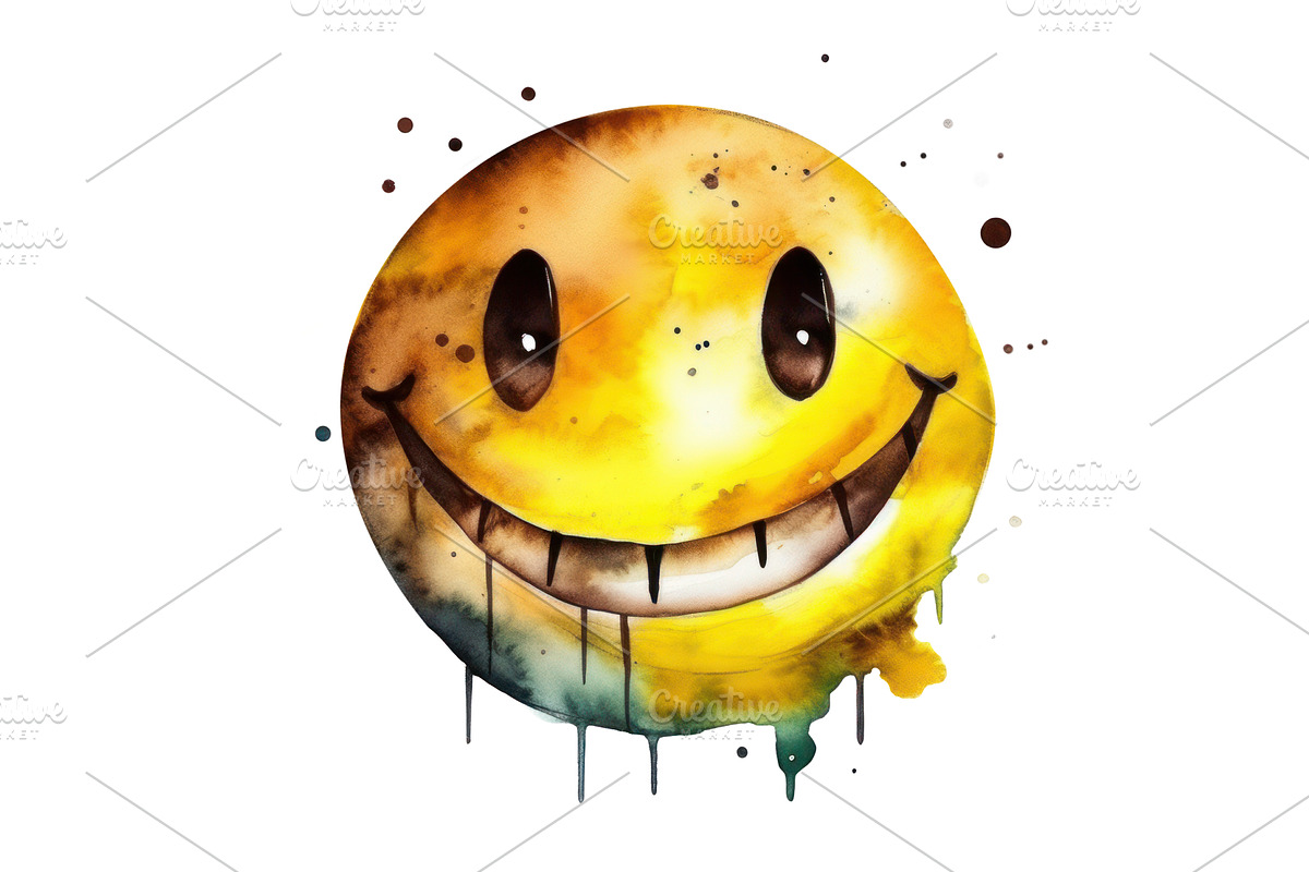 Watercolor Smiling Yellow Face, an Object Illustration by BazziBa♥