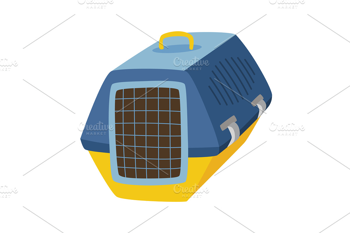 A blue and yellow dog carrier with a, an Illustration by the8monkey