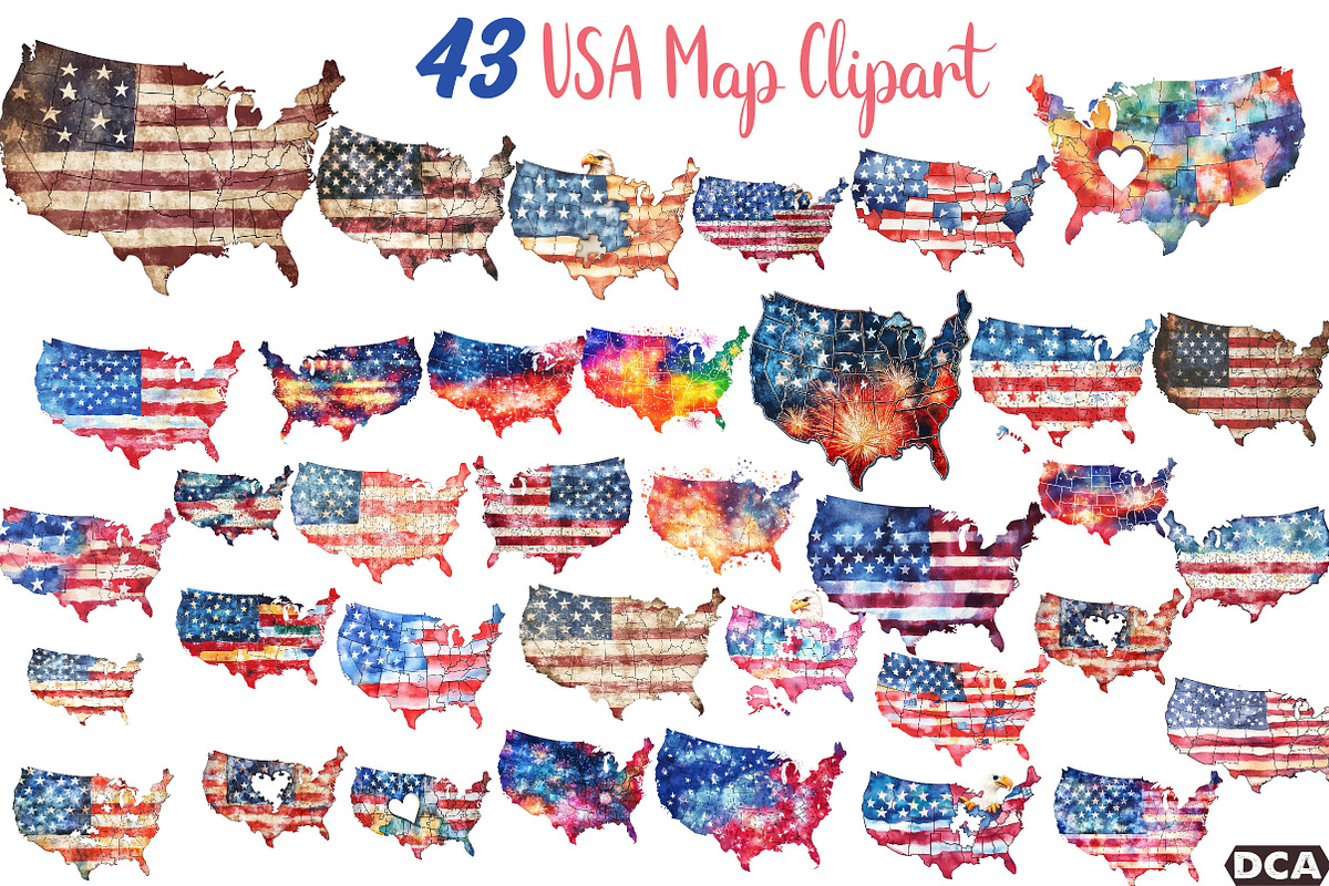 USA Map Puzzle 4th of July Clipart, an Illustration by DreamCafeArt (Photo 1 of 7)
