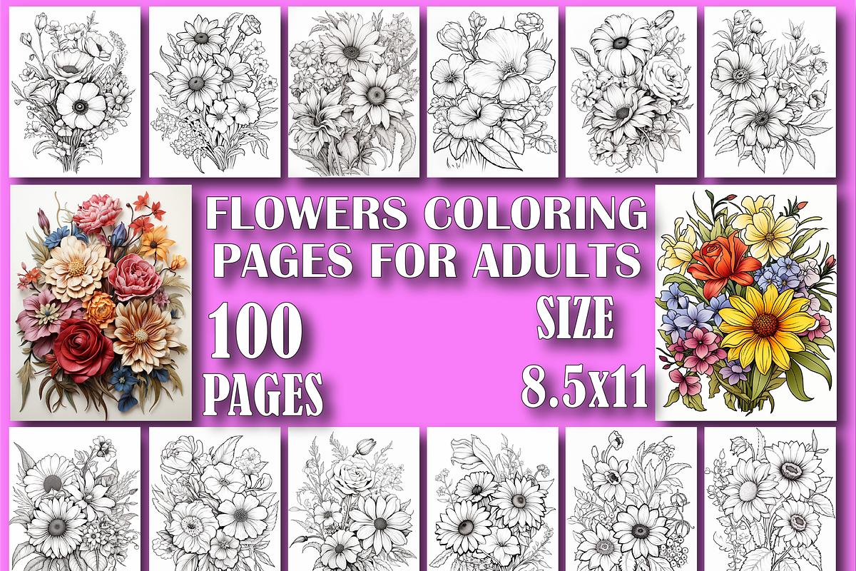 Flowers Coloring Book for Adults -V2, an Animal Illustration by Design Zone (Photo 1 of 7)