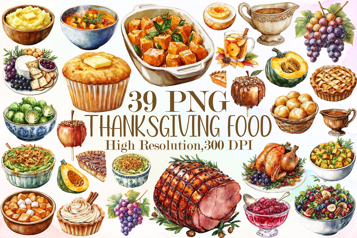 Watercolor Thanksgiving Food Clipart, an Illustration by Sublimation Artist (Photo 1 of 6)
