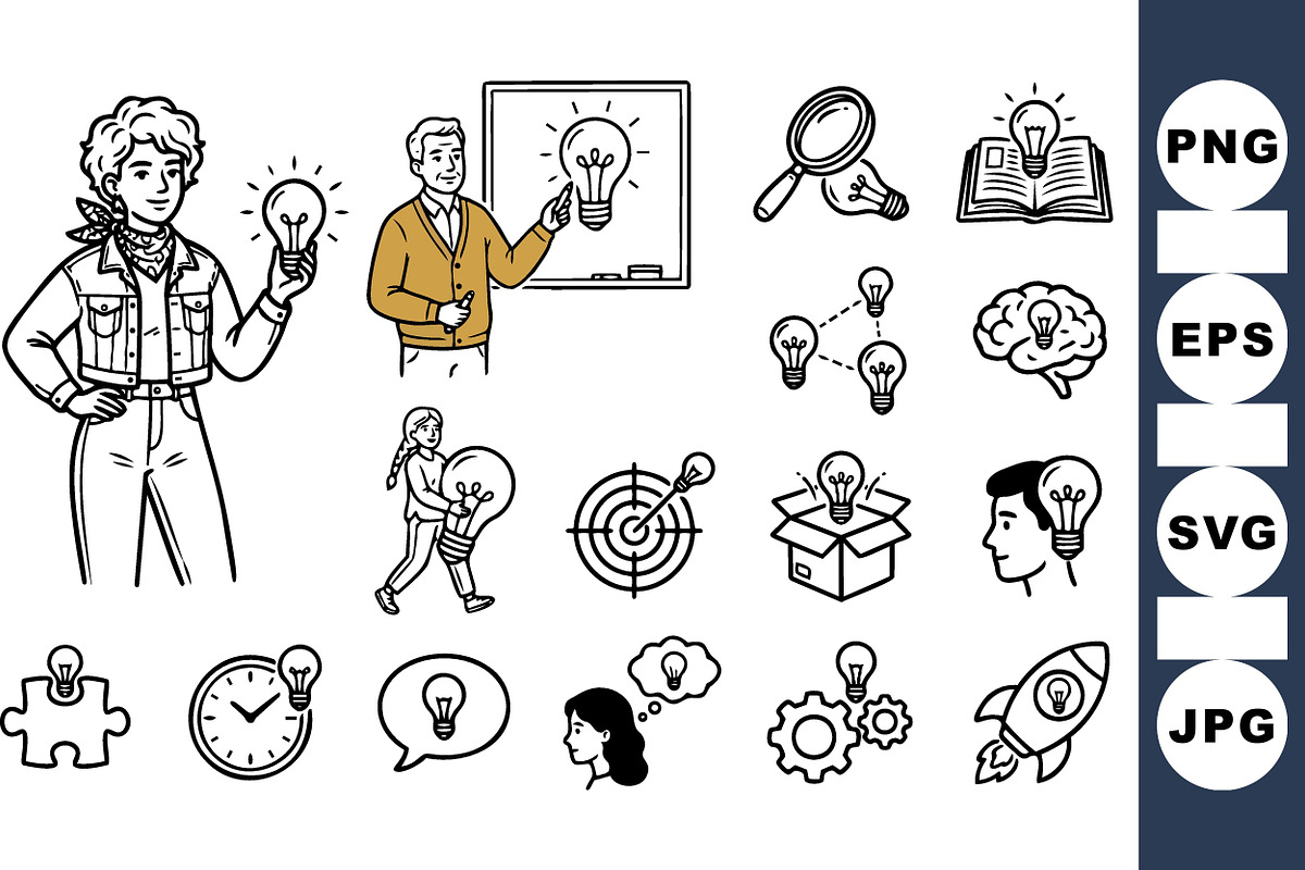 Innovative Idea Light Bulb Icons, an Illustration by designvectx (Photo 1 of 3)
