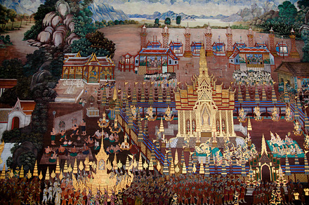 Old scene paint on a temple wall containing old, scene, and paint