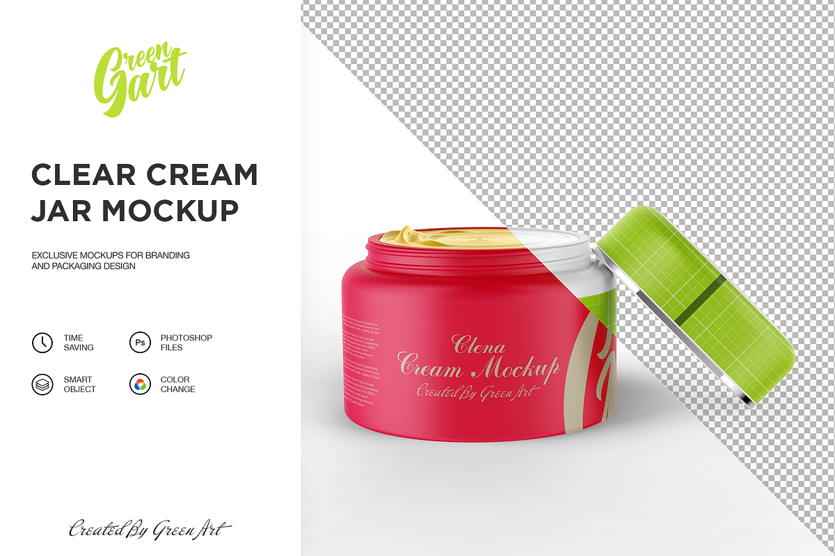3 PSD Clear Cream Jar Mockup, a Product Mockup by Green Art (Photo 5 of 12)