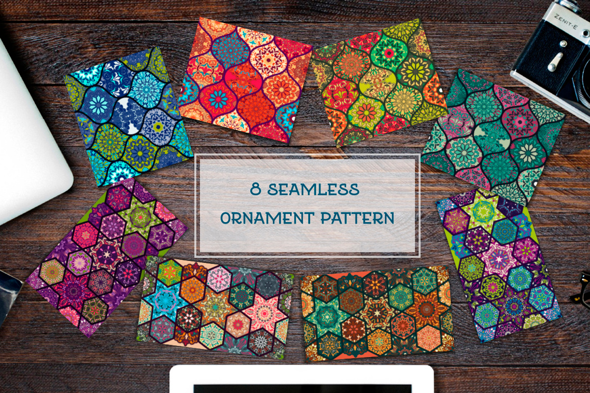 Set of 8 seamless ornament patterns, a Pattern Graphic by zeffir