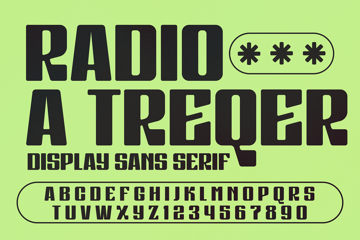 Radio A Treqer Display Font, a Sans Serif Font by Storytype Studio (Photo 1 of 18)