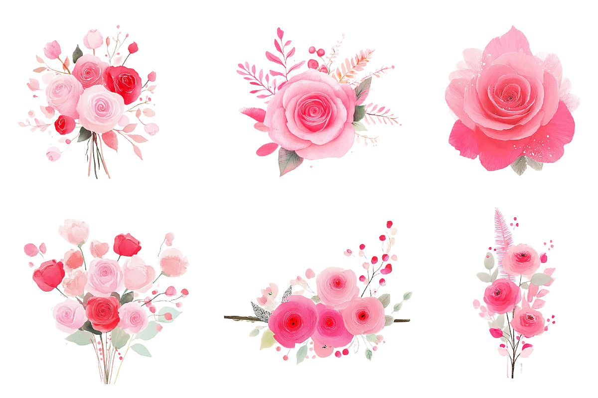 Rose Clipart Bundle Blush Flower, an Illustration by CreationArt (Photo 6 of 6)