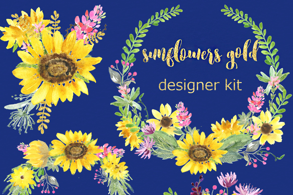 -50% Sunflowers watercolor flowers, a Texture Illustration by LABFcreations (Photo 11 of 11)