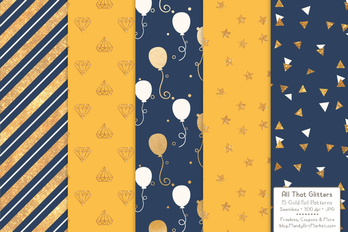 Navy & Lemon Gold Foil Digital Paper, a Pattern Graphic by Amanda Ilkov (Photo 2 of 4)