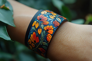 Colorful floral bracelet displayed a, a Photo by Tanuart