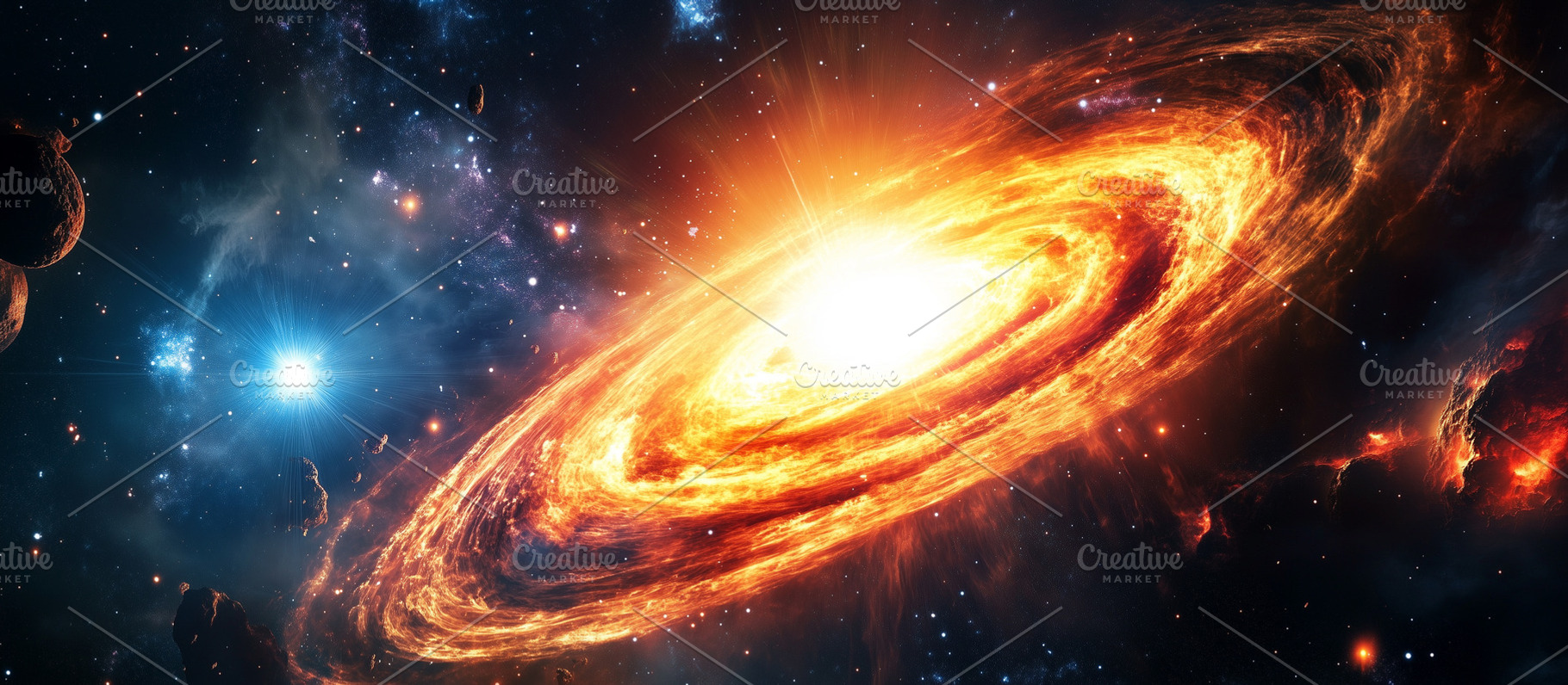 Fiery galactic quasar with a glowing, a Background Photo by MistyDay