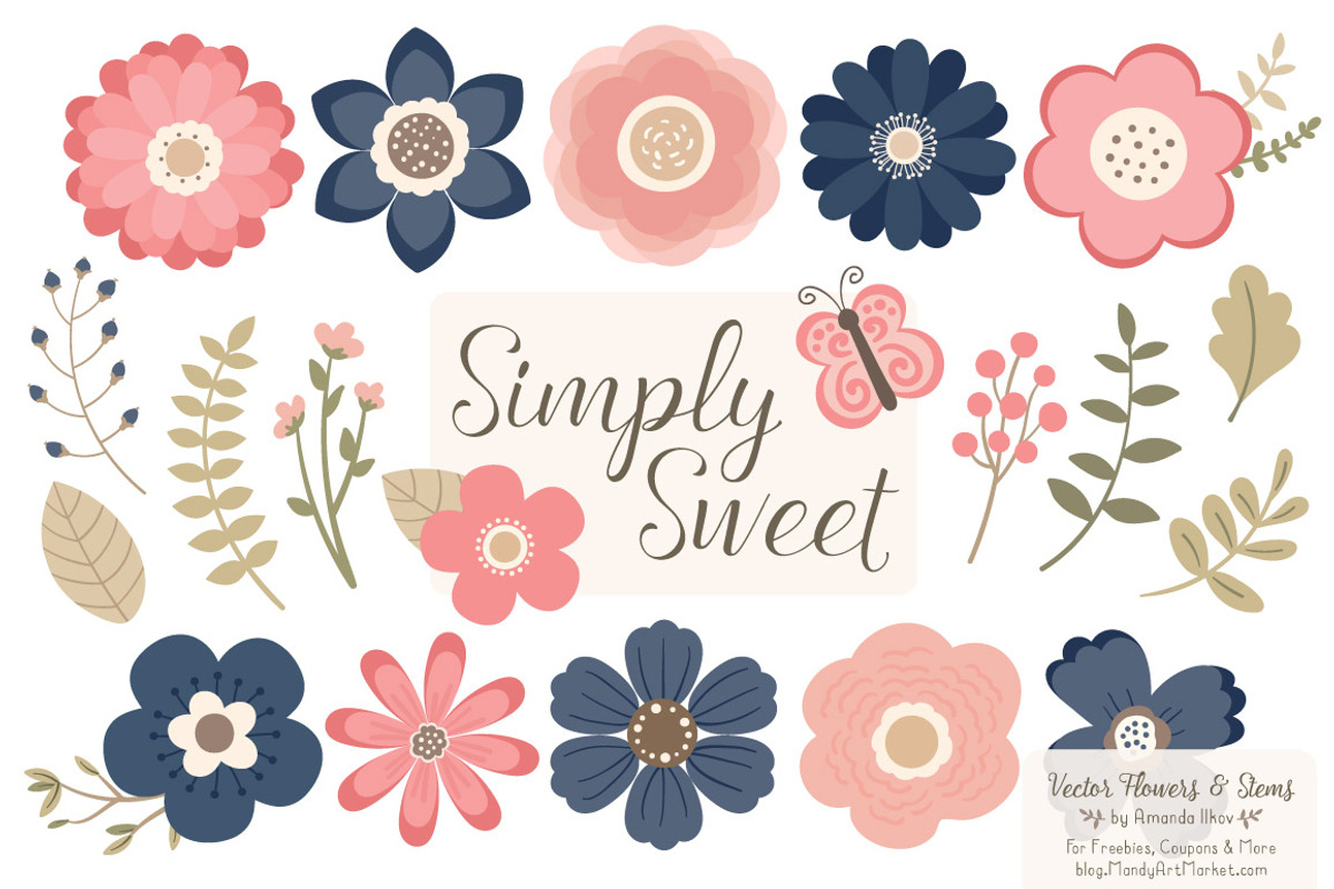 Navy & Blush Flowers Clipart, an Illustration by Amanda Ilkov (Photo 1 of 4)