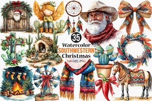 Watercolor Southwestern Christmas, an Illustration by Canvas Craft