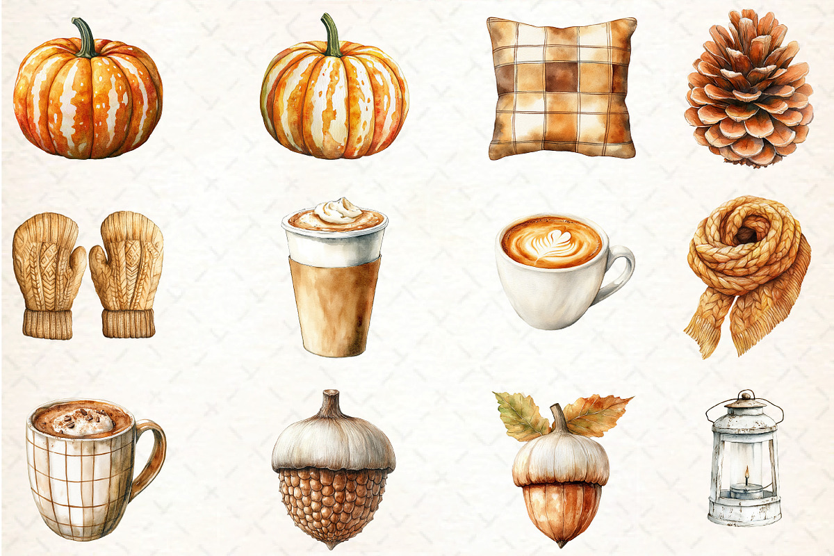 Cozy Caramel & White Fall Clipart, an Illustration by DreamCafeArt (Photo 4 of 5)