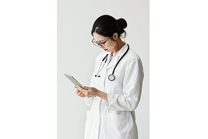 Asian female doctor in a white coat, a Health & Medical Photo by Sergey Kotenev