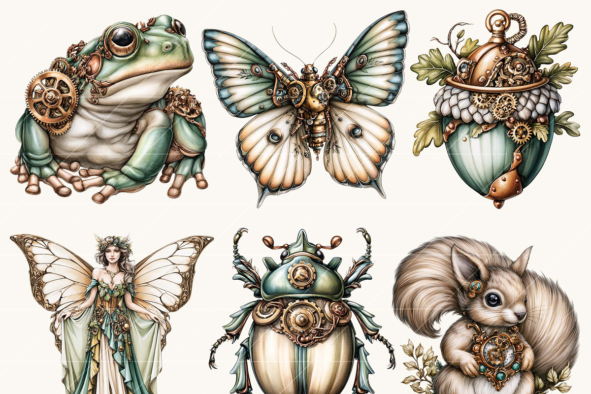 Steampunk Forest Clipart Bundle, a Seasonal Illustration by BusyDaydesign (Photo 2 of 9)
