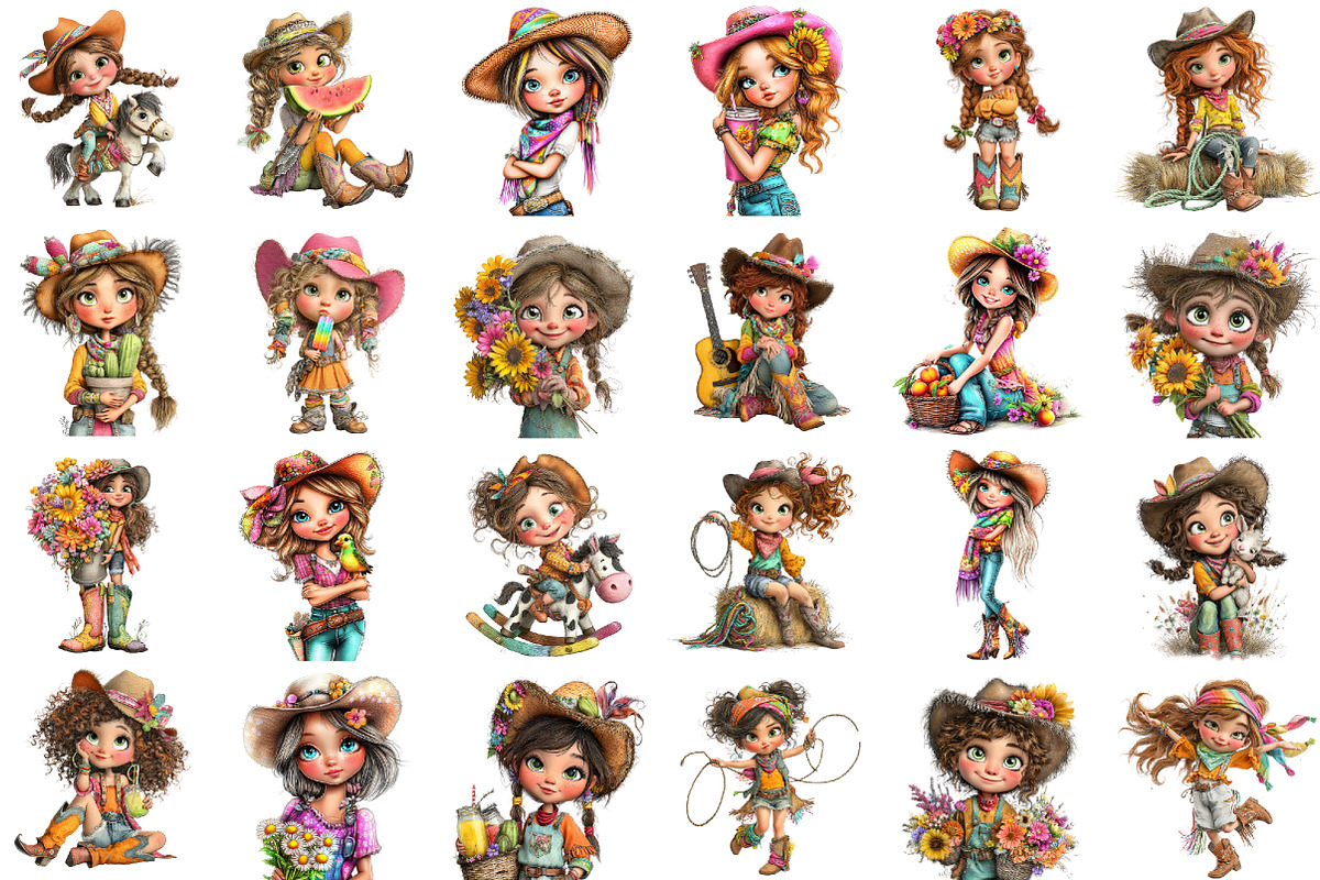 Whimsical Summer Western Girl Clipar, an Illustration by designcity5 (Photo 2 of 5)