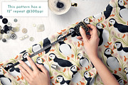 Floral Puffins Seamless Pattern, a Pattern Graphic by Rebecca Flaherty (Thumbnail 2 of 3)