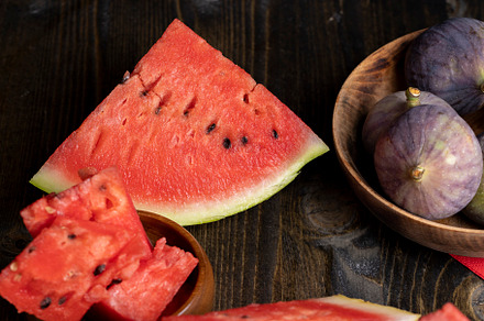 Sliced ripe and juicy watermelon of red color, a Photo by MyPhotos