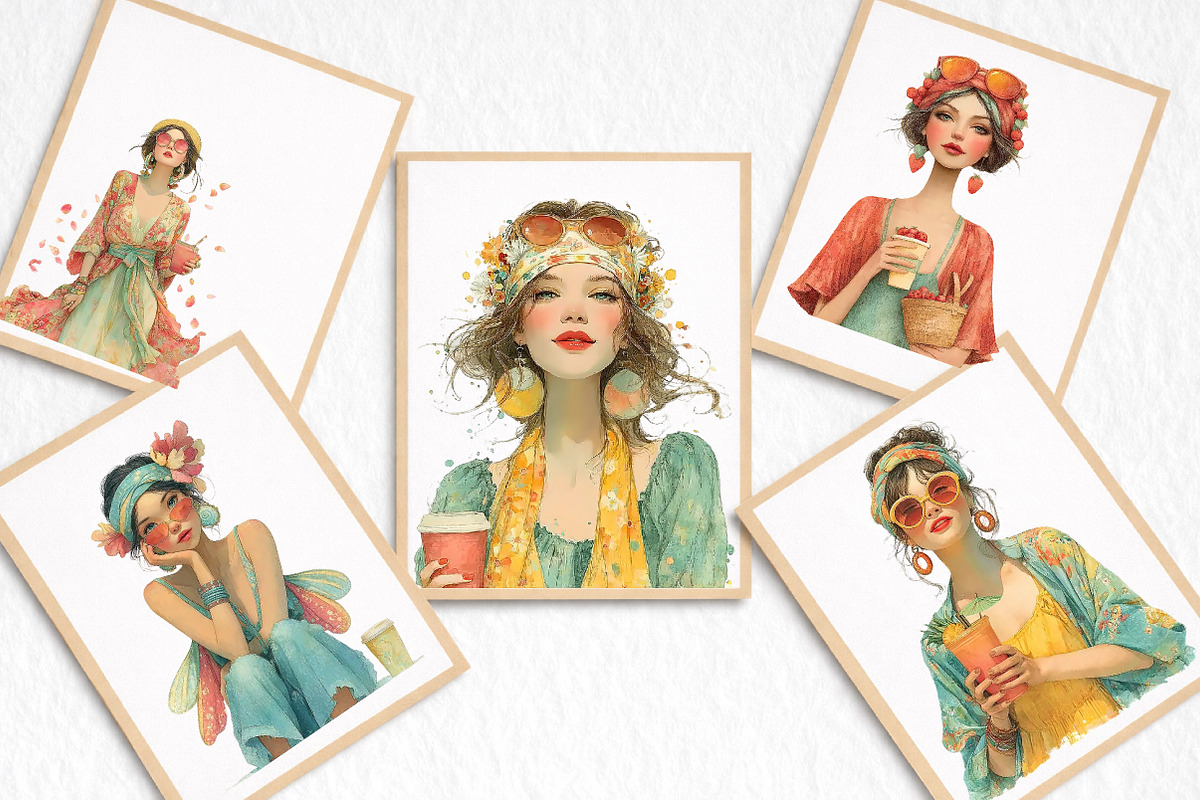 Whimsical Summer Girl Clipart, an Illustration by DreamArtGraphic (Photo 7 of 8)