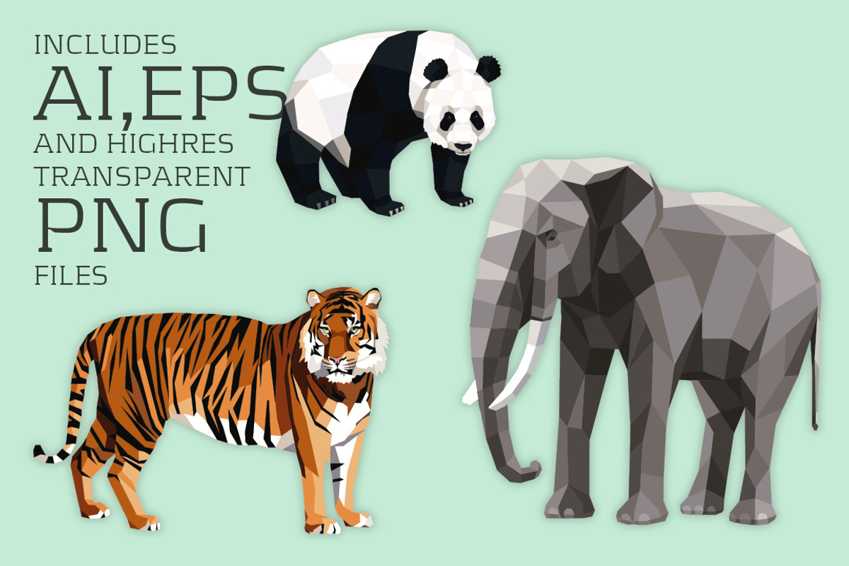 3 Asian Polygonal Animals, an Animal Illustration by nordicworker (Photo 2 of 2)