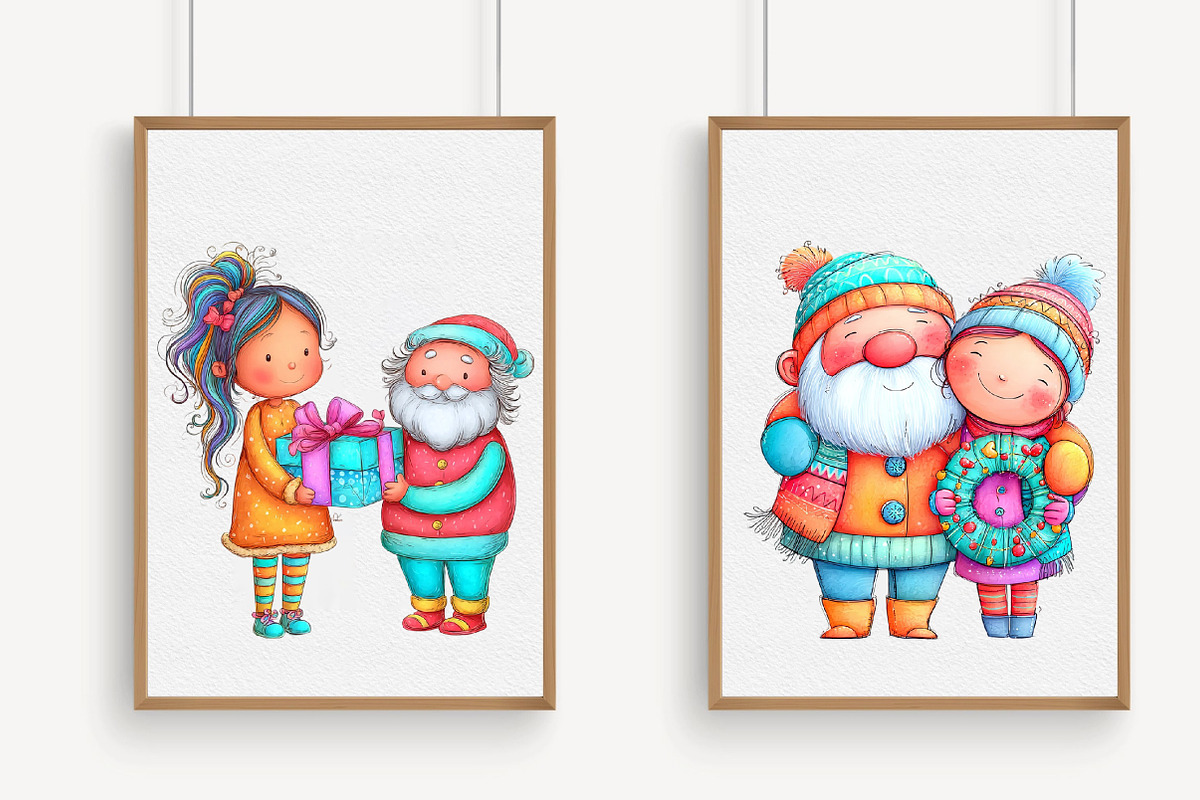Christmas girl and Santa Clip Art, an Illustration by Libby Wishes (Photo 5 of 7)