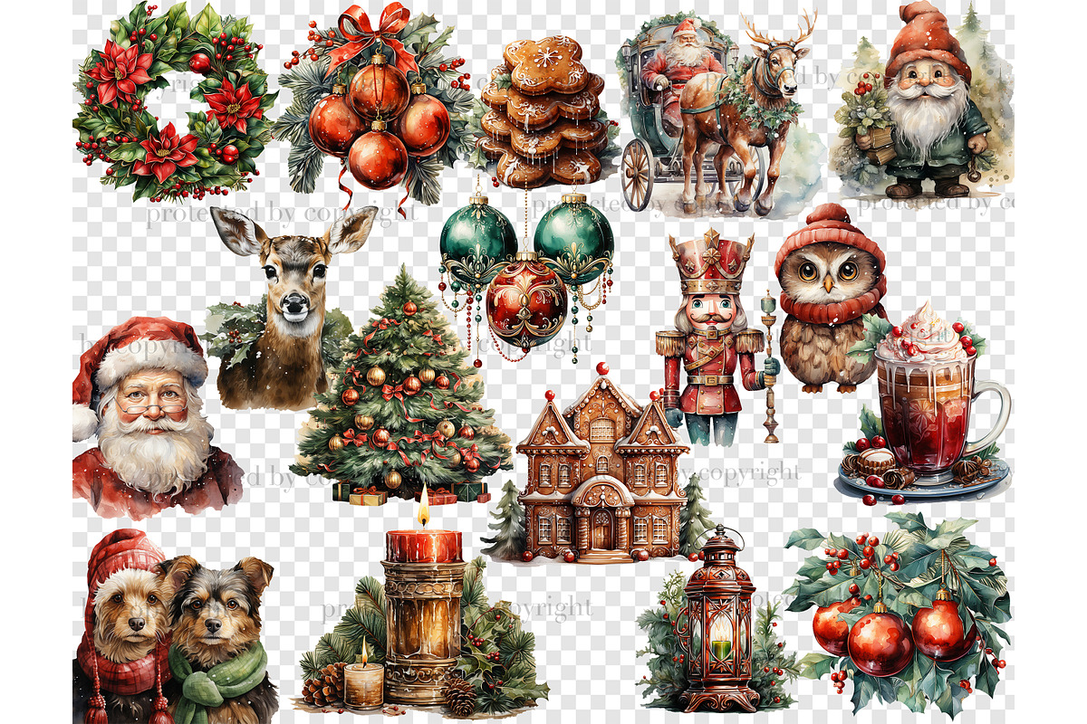 Christmas Watercolor Clipart Set, a Seasonal Illustration by GlamArtZhanna (Photo 5 of 5)
