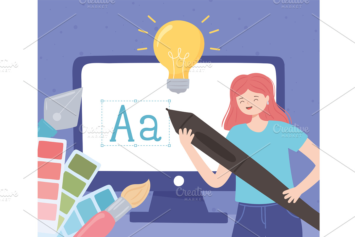 designer woman computer, a Person Illustration by studiogstock
