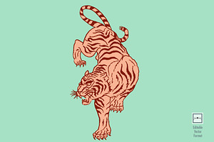 Vintage Tiger Tattoo Flash