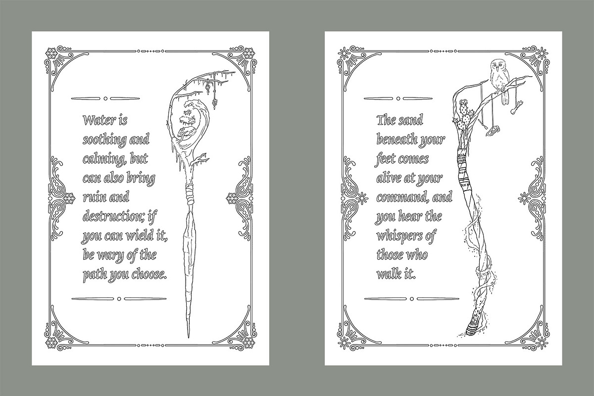 5 Fantasy Staff Colouring Pages NOAI, a Decorative Illustration by Forest Lily (Photo 4 of 5)