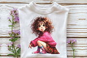 Funny Cartoon Quirky Girls Clipart, an Illustration by CraftArtStudio (Thumbnail 3 of 6)