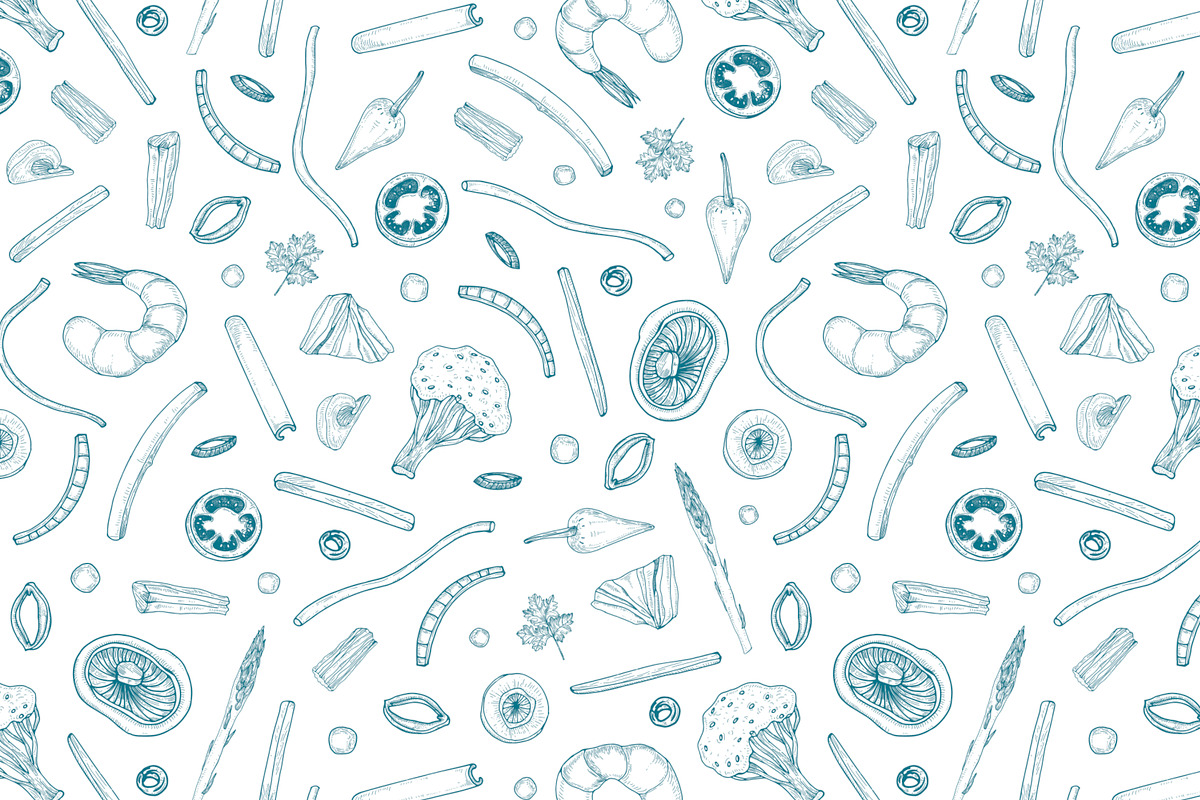 Wok food cards, seamless patterns, a Food Illustration by Good Studio (Photo 6 of 13)