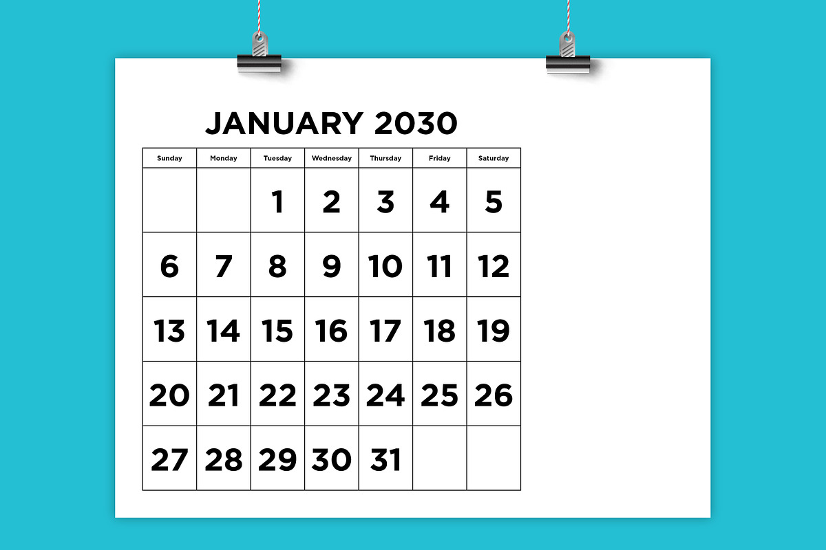 2030 Large Number 8.5x11 Calendar, a Stationery Template by Running With Foxes (Photo 1 of 5)