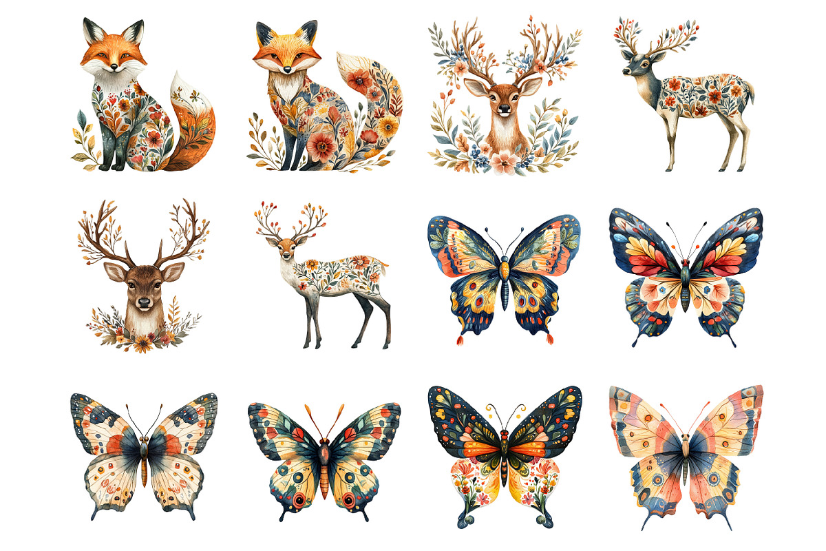 Folk Art Animals Birds Butterflies, an Illustration by Design Market (Photo 2 of 3)