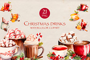 Christmas Drinks Watercolor Clipart, an Illustration by VeronikaArt (Thumbnail 1 of 6)