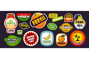 Retro organic fruit stickers set, a Food Illustration by art PVP - market